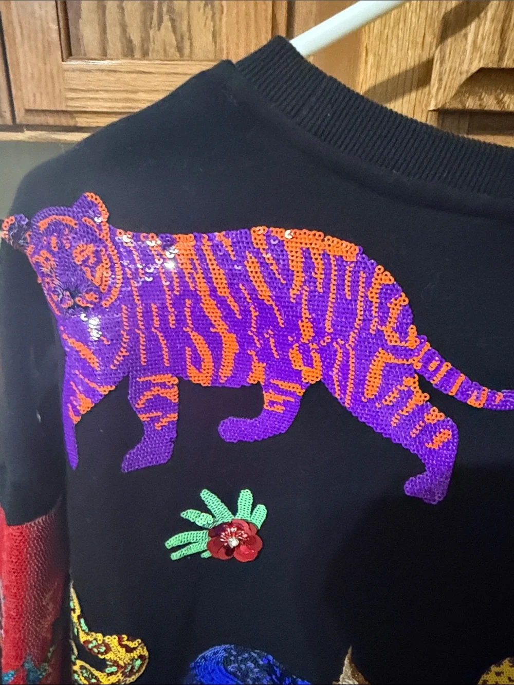 QUEEN OF SPARKLES Black Sweater with Neon Animal Appliqués - Picture 5 of 12